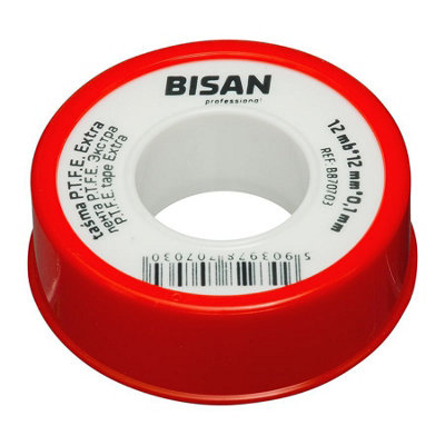 Bisan Water Plumbers Teflon White Ptfe Tape Thread Seal Leak Fix 12M X 12mm X 0.1mm from B&Q