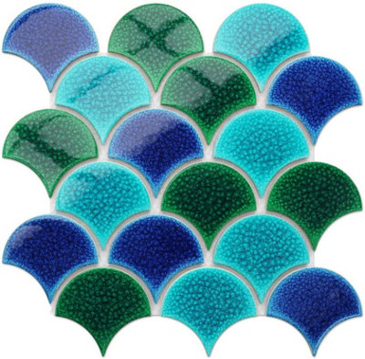 Ilcom Mosaic Tile Sheet In Ceramic On Mesh 29Cm X 28.5CmBlue Wave from B&Q