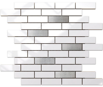 Ilcom Ceramic Mosaic On Mesh For Bathroom Or Kitchen 298mm X 373mmWhite Grey Brick