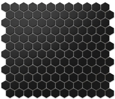 Ilcom Mosaic Tile Sheet In Ceramic On Mesh 30Cm X 26CmMatt Black Hive from B&Q