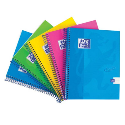 Oxford Touch A5 160 Page Wirebound Hardback Notebook Assorted ColoursPack Of 5 from B&Q