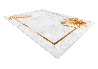 RugsX Miro 51518.806 Washing Carpet LeavesFrame Anti-SlipGrey Gold 200X290 Cm from B&Q