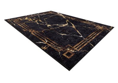 RugsX Miro 51333.801 Washing Carpet MarbleFrame Anti-SlipBlack Gold 140X190 Cm from B&Q