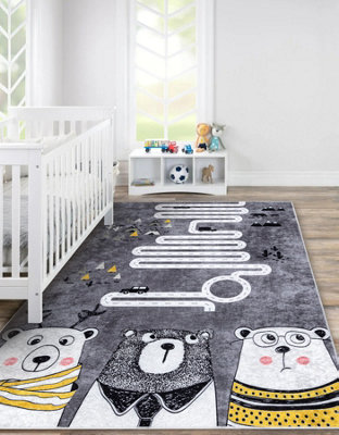 Rugsx Junior 52107.801 Washing Carpet Bears, Animals, Streets For Children Anti-Slip - G 140X190 Cm