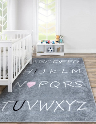 RugsX Junior 52106.801 Washing Carpet Alphabet For Children Anti-SlipGrey 140X190 Cm from B&Q