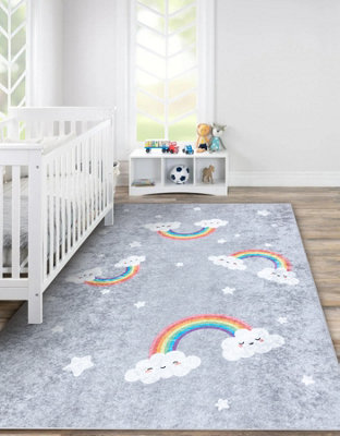 RugsX Junior 52063.801 Washing Carpet RainbowClouds For Children Anti-SlipGrey 140X190 Cm from B&Q