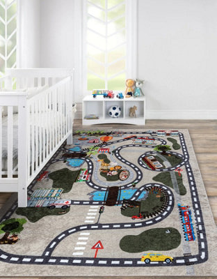 Rugsx Junior 51803.804 Washing Carpet City, Streets For Children Anti-Slip - 140X190 Cm Beige