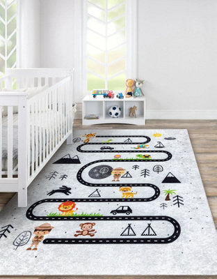 Rugsx Junior 51490.802 Washing Carpet Animals, Streets For Children Anti-Slip - 140X190 Cm Grey