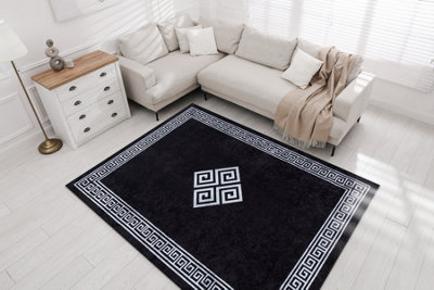 RugsX Miro 52071.804 Washing Carpet FrameGreek Anti-SlipBlack / White  160X220 Cm from B&Q