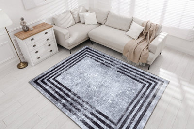 RugsX Miro 51325.805 Washing Carpet GeometricLines Anti-SlipGrey  200X290 Cm from B&Q