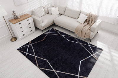 RugsX Miro 51233.811 Washing Carpet Geometric Anti-SlipBlack  160X220 Cm from B&Q
