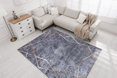 RugsX Miro 51233.809 Washing Carpet Geometric Anti-SlipGrey  160X220 Cm from B&Q