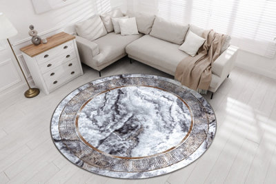 RugsX Miro 51199.805 Circle Washing Carpet MarbleGreek Anti-SlipGrey /   Circle 200 Cm from B&Q