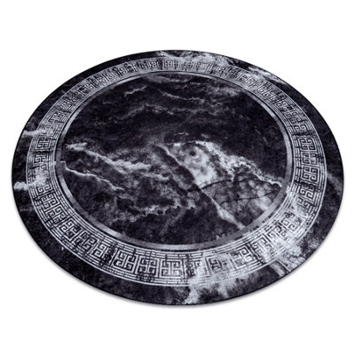 Rugsx Miro 51199.807 Circle Washing Carpet Marble, Greek Anti-Slip - / Circle 120 Cm Black