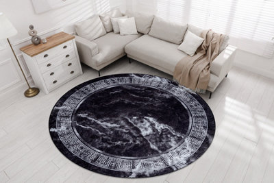 RugsX Miro 51199.807 Circle Washing Carpet MarbleGreek Anti-SlipBlack /  Circle 200 Cm from B&Q