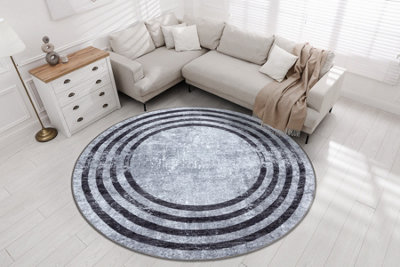 B&Q -  Miro 51231.806 Circle Washing Carpet Lines Anti-SlipGrey / Black  Circle 120 Cm
