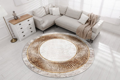 RugsX Miro 51236.807 Circle Washing Carpet MarbleGreek Anti-SlipBeige /  Circle 200 Cm from B&Q