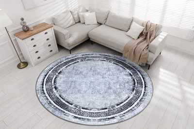 RugsX Miro 51254.802 Circle Washing Carpet MarbleGreek Anti-SlipGrey /   Circle 120 Cm from B&Q