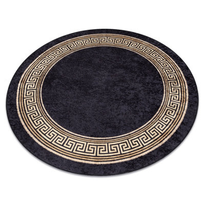 RugsX Miro 51360.802 Circle Washing Carpet Greek Anti-SlipBlack / Gold Circle 100 Cm from B&Q