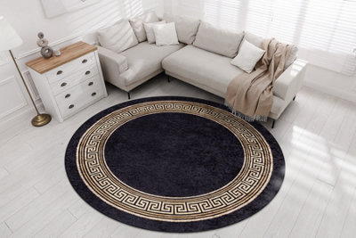 RugsX Miro 51360.802 Circle Washing Carpet Greek Anti-SlipBlack / Gold  Circle 200 Cm from B&Q