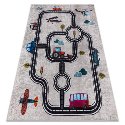 Rugsx Junior 52242.801 Washing Carpet City, Streets For Children Anti-Slip - 140X190 Cm
