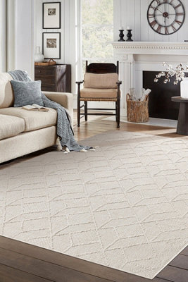 RugsX Carpet Jersey 19231 CreamGeometric StructuralLoop Boho   60X100 Cm from B&Q