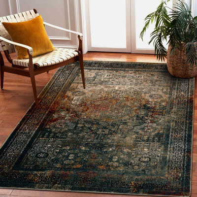 RugsX Wool Carpet Omega Mamluk Rosette Vintage Emerald 135X200 Cm from B&Q