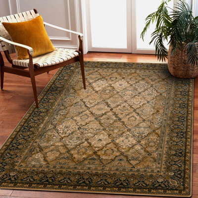 RugsX Wool Carpet Superior Grenada FrameDiamondsOrientalCognac 135X200 Cm from B&Q