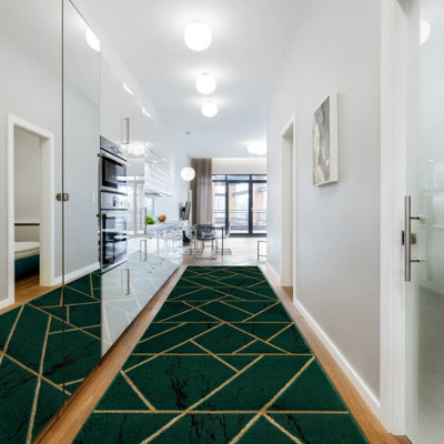 RugsX Exclusive Emerald Runner 1012 GlamourStylish MarbleGeometric Bottl  120X360 Cm from B&Q