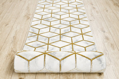 RugsX Exclusive Emerald Runner 1014 GlamourStylish Cube Cream / Gold 70 Cm  70X820 Cm from B&Q