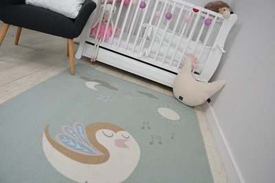 B&Q -  Carpet For Kids Loko Bird Green Anti-Slip 120X170 Cm
