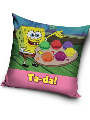 B&Q Spongebob Squarepants Ta-Da Square Cushion Yellow/Pink