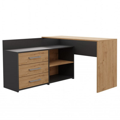 Dany Corner Desk With Drawers Anthracite Artisan Oak from B&Q