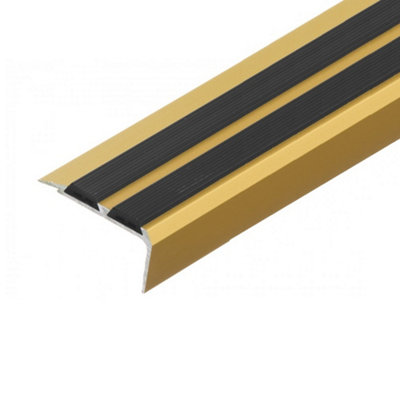Stair Nosing Edge Trim Cezar Anti Slip Edging Strip For Stair -Gold With Black Rubber 1M from B&Q