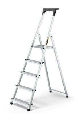 B&Q -  Aluminum 5-Step Household Ladder With Tool Shelf 125 Kg