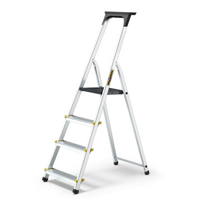 Drabest 4 Steps Aluminium Professional Ladder + Tool Tray 150Kg from B&Q