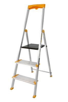 Drabest 3-Step Single-Sided Aluminum LadderWide Steps & Tool Shelf