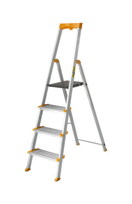 Drabest 4-Step Single-Sided Aluminum LadderWide Steps & Tool Shelf