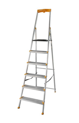 Drabest 6-Step Single-Sided Aluminum LadderWide Steps & Tool Shelf from B&Q