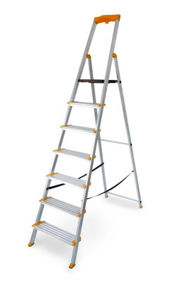 Drabest 7-Step Single-Sided Aluminum LadderWide Steps & Tool Shelf