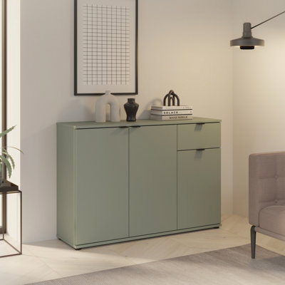 Furniture To Go Ganymede Wide 3 Door Cupboard With Drawer - Sage Green - Image 3