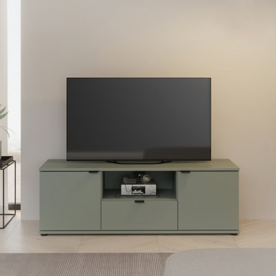B&Q -  Ganymede Wide Tv Unit With Open Shelf And 2 Doors In Sage Green