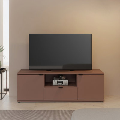 Rackhams Ganymede Wide Tv Unit With Open Shelf, Drawer & 2 Doors In Terracotta - W 129.8 X H 43.9 X D 41.3Cm - 1 - Manufactured Wood - Image 2