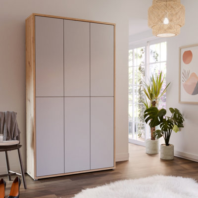 B&Q -  Alice Springs Shoe Cabinet With 6 Doors Push-To-Open In Artisan Oak And Light Grey Doors