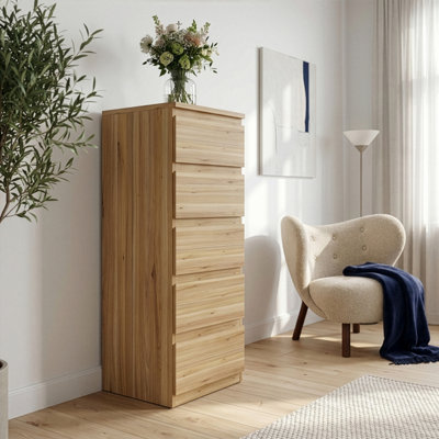 Furniture To Go Edmore 5 Drawer Tall Narrow Chest In Mauvella Oak from B&Q