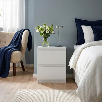 B&Q -  Edmore 2 Drawer Bedside Table In White