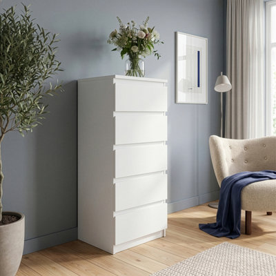 B&Q -  Edmore 5 Drawer Tall Narrow Chest In White