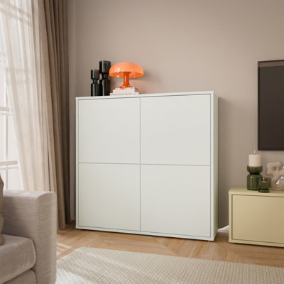B&Q -  Alice Springs 4 Door Large Storage Cabinet With Push-To-Open Doors In Light Grey