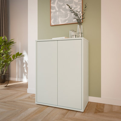 B&Q -  Alice Springs Tall 2 Door Cupboard With Push-To-Open Doors In Light Grey
