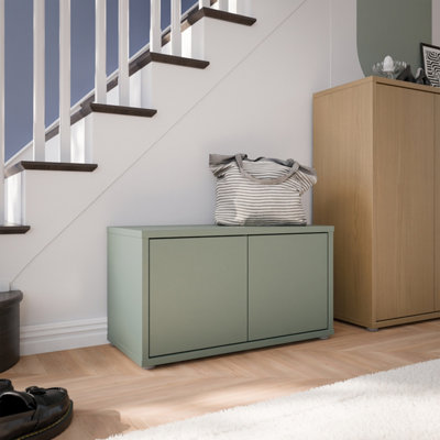 B&Q -  Alice Springs Bench With 2 Doors Push-To-Open In Sage Green